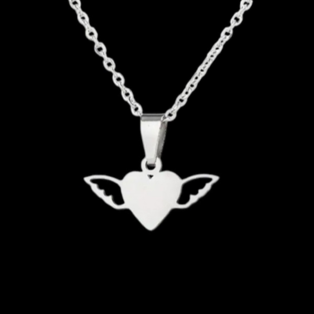 Heart with Angel Wings Silver Toned Necklace